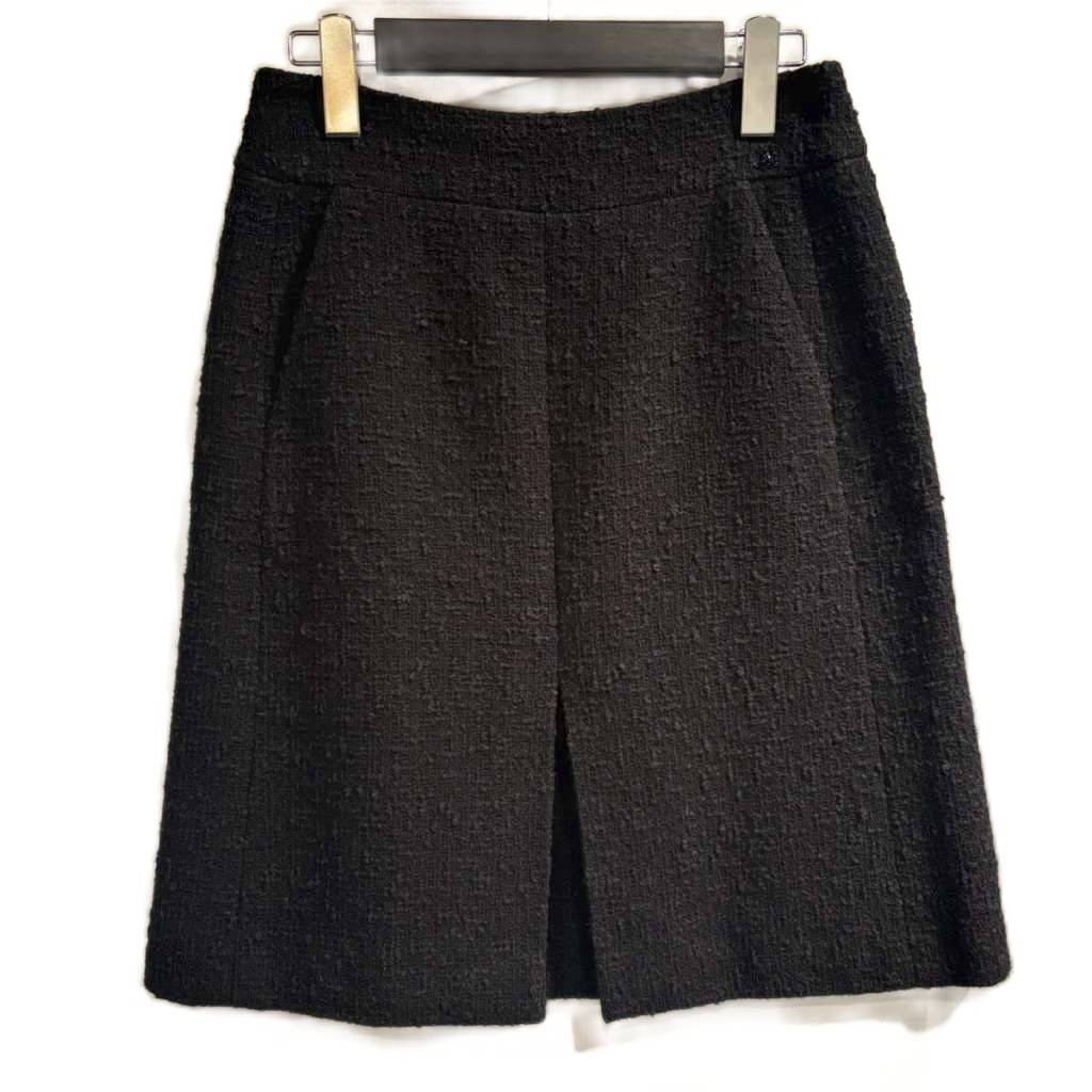 【中古】シャネル CHANEL 美品 ツイード スカート ココマーク 黒 ブラック 38 約M レディース 【ベクトル 古着】 260417|ブランド古着ベクトルプレミアム店