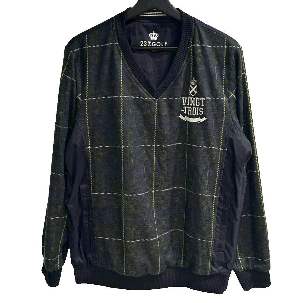 【中古】23区 オンワード樫山 GOLF 上衣 リヴァーシブル VINGT-TROIS ティーシャツ Vのど首 長袖 L 薄墨色 ■GY99 メンズ 【ベクター 古着】 260422