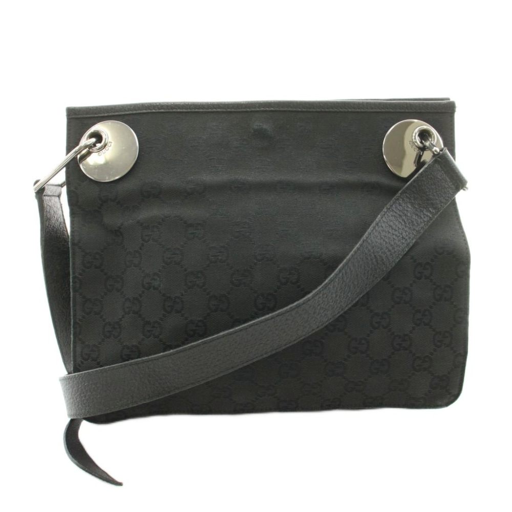 【中古】グッチ GUCCI GG帆布 ショルダーバッグ ロゴタイプ なめし革 黒 黒いこと 1200841 20047 /KU ■OH レディース 【ベクター 古着】 260530