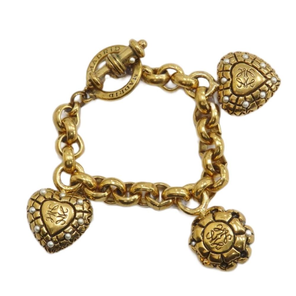 【中古】ロエベ LOEWE ヴィンテージ ブレスレット アクセサリー アナグラム ハートチャーム マンテル パール 真珠 ゴールド色 ■GY18 /MQ レディース 【ベクトル 古着】 260618|ブランド古着ベクトルプレミアム店