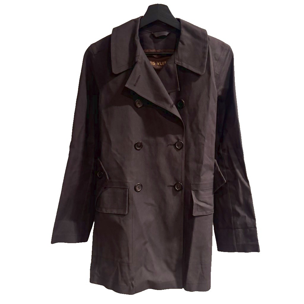 【中古】ルイヴィトン LOUIS VUITTON トレンチコート ミドル丈 モノグラム 38 チャコールグレー ★AA☆ ■GY06 レディース 【ベクトル 古着】 260624｜ブランド古着ベクトルプレミアム店