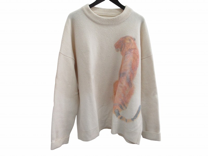 【中古】ジルサンダー JIL SANDER セーター ニット タイガーモチーフ アイボリー XL メンズ 【ベクトル 古着】 260127