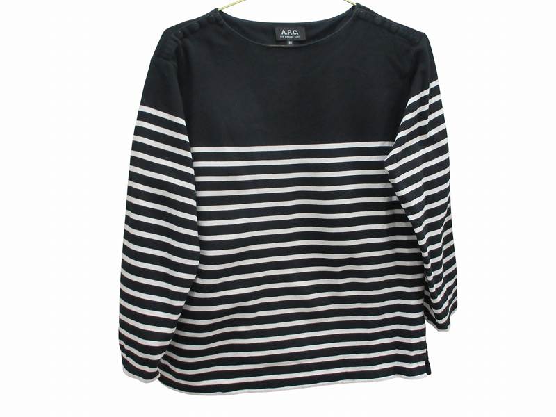 【中古】アーペーセー A.P.C. 長袖 カットソーIENA別注 ボーダー 肩ボタン ブラック 38 レディース 【ベクトル 古着】 260415
