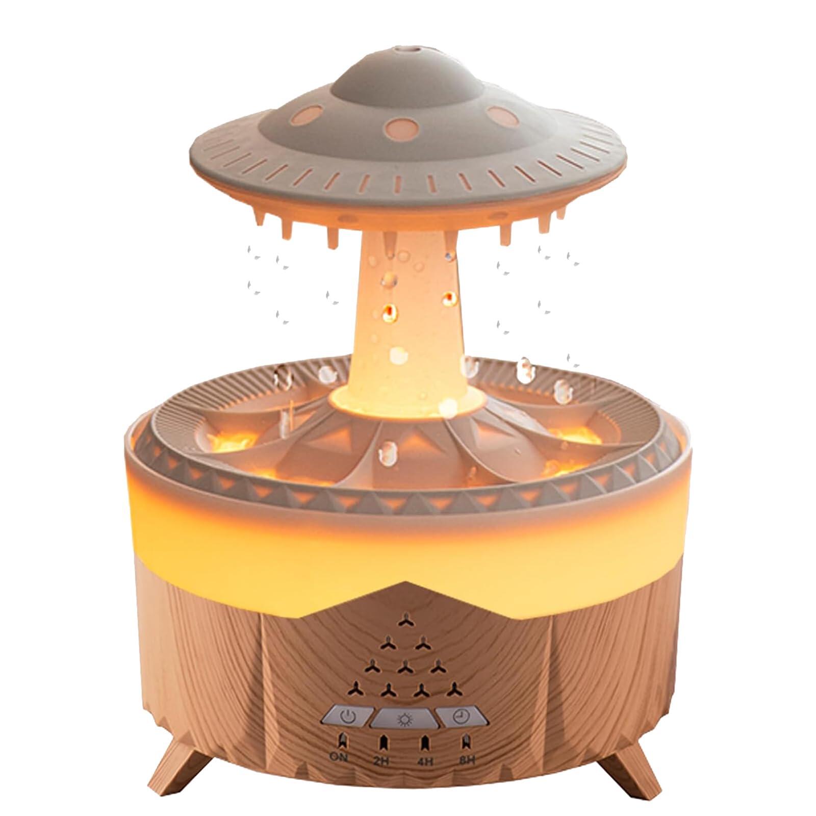 加湿器 卓上加湿器 レインドロップ加湿器 ウォータードリップ エッセンシャルオイルディフューザーと 7 色の LED ライト付きワイヤレスリモコンデスク噴水滝ランプ睡眠用 空焚き防止機能 静音設計 部屋/寝室/会社/オフィス/事務室用