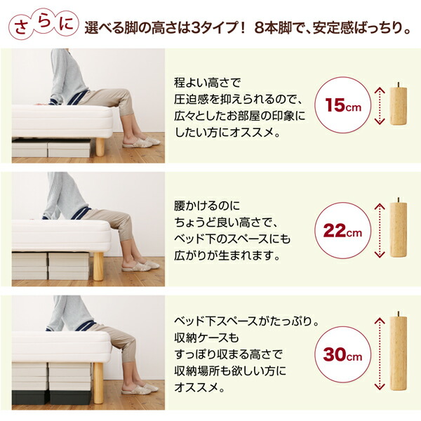 新・ショート丈脚付きマットレスベッドボンネルコイルマットレスタイプセミダブルショート丈脚15cm