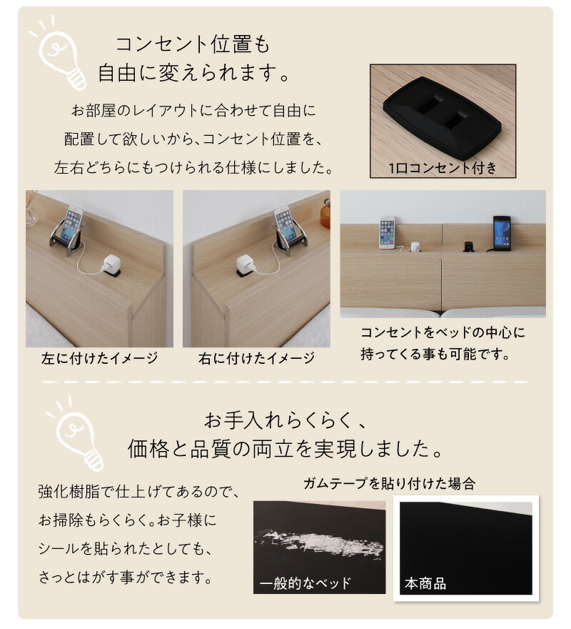 ベッドローベッド棚付きベッドフレームマットレス付きフロアコンセント付きファミリーウォールナットホワイトブラックブラウンプレミアムボンネル付きキングシングルセミシングル
