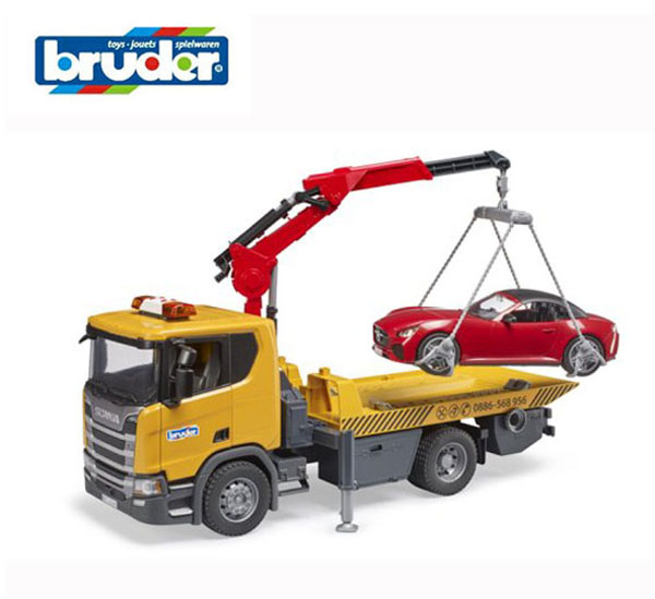 【安全性のあるの定まり品】ブルーダー 03552 SCANIA レッカー車起重機＆BRUDER読み込むはやりっ子（RED）【bruder】