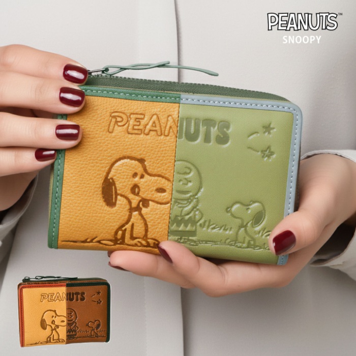 SNOOPY スヌーピー 財布 二つ折り財布 73522 PEANUTS ピーナッツ 牛革 本革 短財布 ショート ウォレット スヌーピー|VEICE ヴェイス店