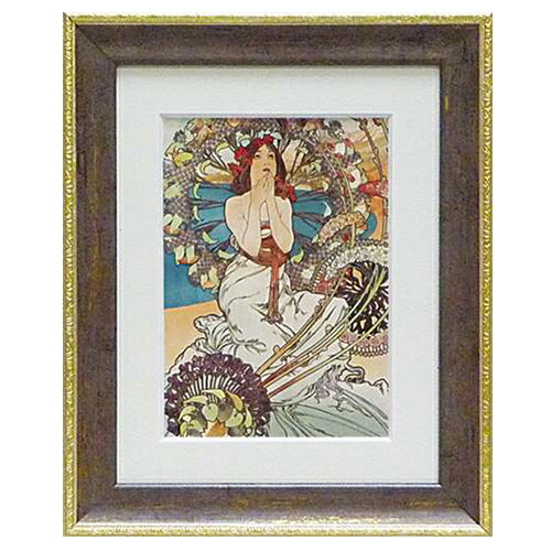 アルフォンス・ミュシャ　羽根ペン　リトグラフ　絵画　額縁　大型　美術品 アルフォンス・ミュシャ 羽根ペン リトグラフ 絵画 額縁 大型 美術品