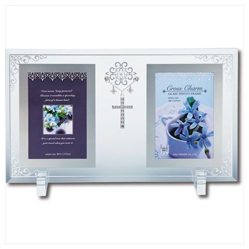ガラス フォトフレーム クロスチャーム複数窓 写真立て