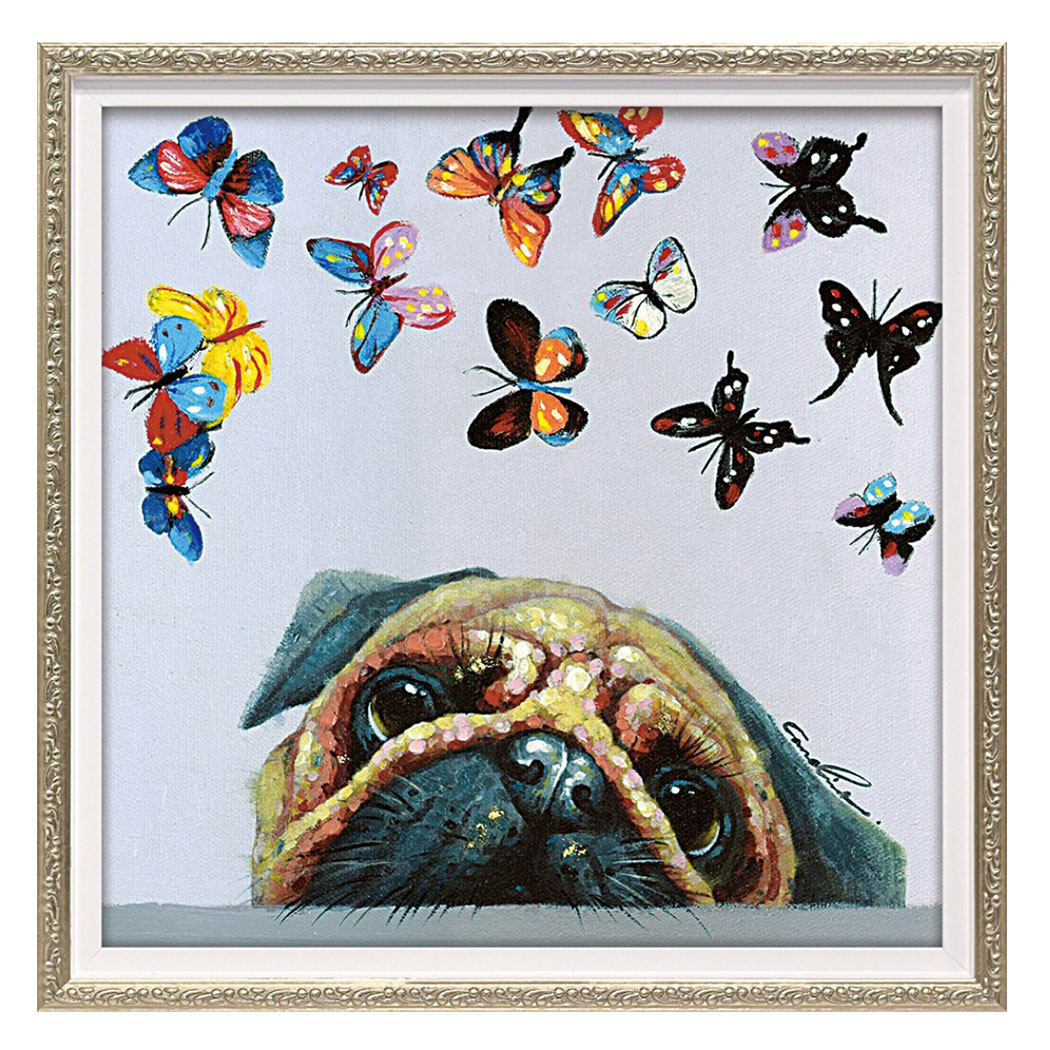 バタフライ ブル 動物画 オイルペイントアート (Sサイズ) OP-07039 33x33cm 油絵 額付き 犬 かわいいインテリア 取寄品|雑貨&アートの通販店ベルコモン
