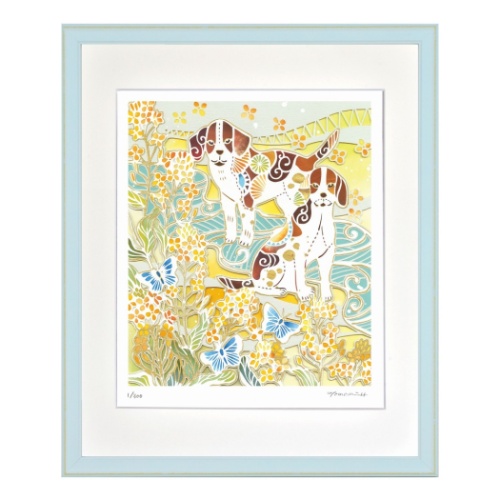 動物画 アートフレーム 平石 智美 春の庭遊び いぬ 美工社 Zth 615 ギフト 額付き 切り絵作家 インテリア 取寄品 プレゼント ベルコモン Neoleasy Fr