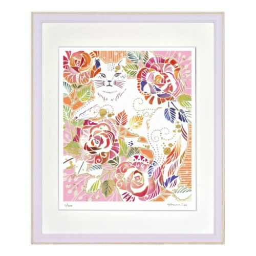 動物画 アートフレーム 平石 智美 バラ模様のねこ ネコ 美工社 Zth ギフト 額付き 切り絵作家 インテリア 取寄品 プレゼント ベルコモン Novix Com