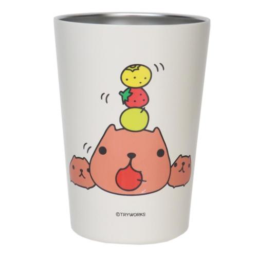 2WAY真空二重タンブラー 450ml 保温保冷コップ カピバラさん フルーツ 東亜金属 ステンレス ドリンクホルダー画像