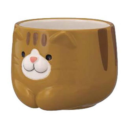 中古品【陶器製　猫】2点セット☆ 小田陶器のCat pit マグ小 (茶) 猫のカタチの可愛い蓋付きマグカップ