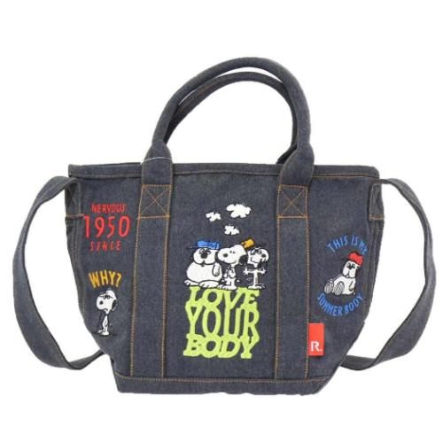 IP.デリ.シシュウ.Peanuts-0M デニムミニバッグ ショルダー付 ショルダーバッグ スヌーピー GRAY ピーナッツ ルートート 手提げかばん 斜め掛け 肩掛けカバン