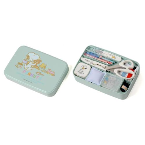 ソーイングセット うす型タイプ 手芸用品 スヌーピー くすみグリーン ピーナッツ ミササ 裁縫セット 抗菌加工