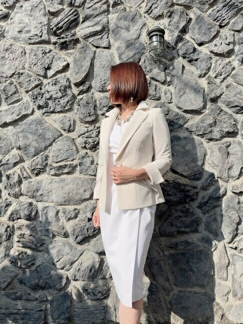 【New】【大人のための柄ジャケット】 STAC（スタック）ジャケット レディース 40代 50代 60代 日本製 上品 高級感 柔らかい印象 きれいめ フォーマル ビジネス セレモニー 登壇用 商談用 役員 経営者向け ベージュ・グレー 送料無料 【S261-1693】