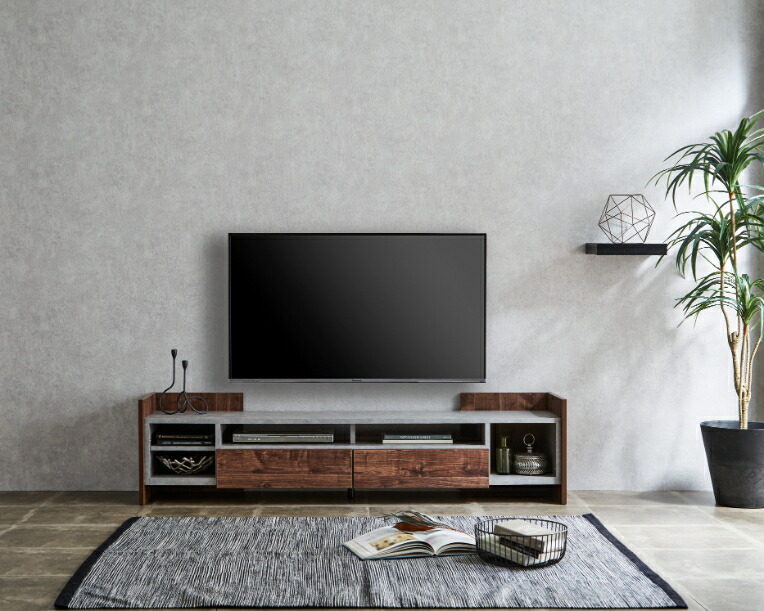 テレビボード日本製160cmテレビ台コンクリート調ローボード国産大容量収納TVボードTV台テレビラック北欧大川家具新生活高さ調整ナチュラルブラウンリビング収納