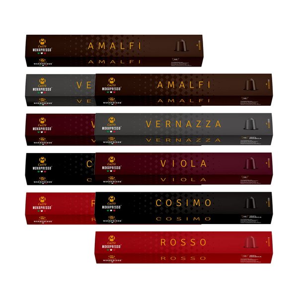 Mokapresso(モカプレッソ) カプセルコーヒー 5種アソートセット VIOLA ROSSO VERNAZZA COSIMO AMALFI 国内正規品 10箱セット(100カプセル)」