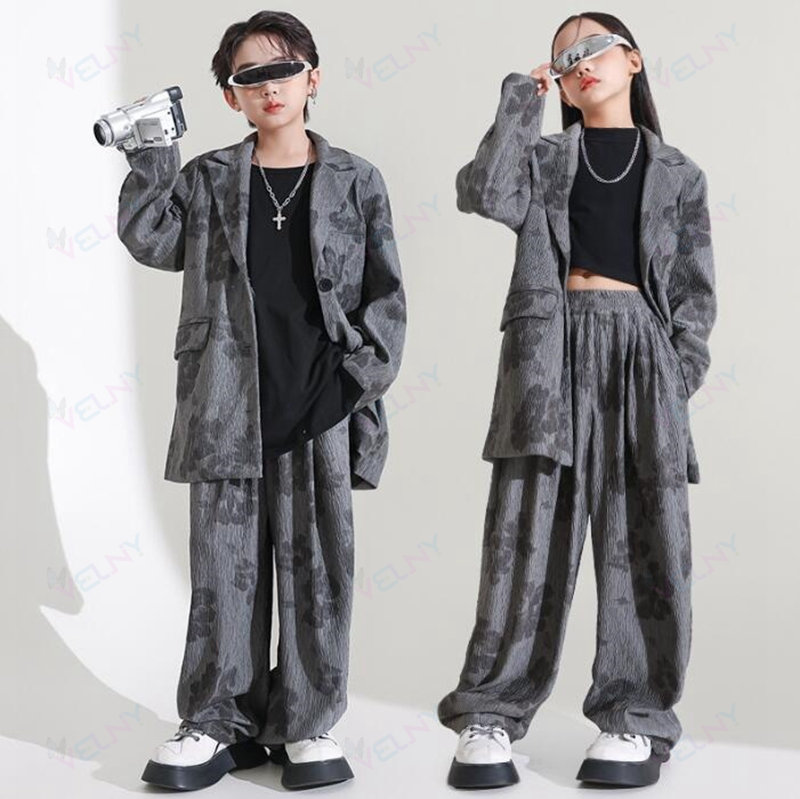 キッズダンス衣装スーツセットアップ 子供ジャケット パンツセット　長袖コート　ストリート　k-pop春秋冬女の子/男の子ヒップホップジャズダンスウェア　hiphopjazzかっこいいダンス衣装 男女兼用 舞台演出服　ステージ