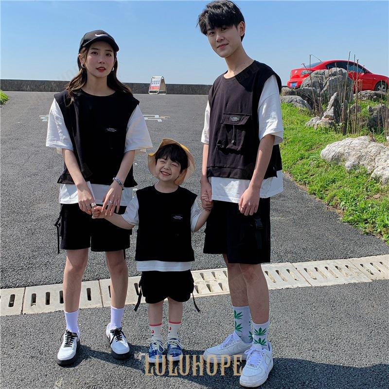 親子ペア リゾート レディース カップル 細身 親子服 膝丈 韓国風 半袖 トップス キッズ ペアルック Tシャツ 春 夏 洋服 ビーチ カップル 家族旅行用