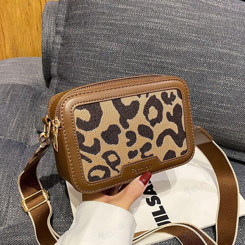 レトロ風 ミニ ショルダーバッグ レディース 20代～40代 斜め掛け/肩掛け 小さい ダブルファスナー ヒョウ柄 おしゃれ 可愛い お出かけ 通勤 通学 旅行 誕生日 プレゼント ギフト