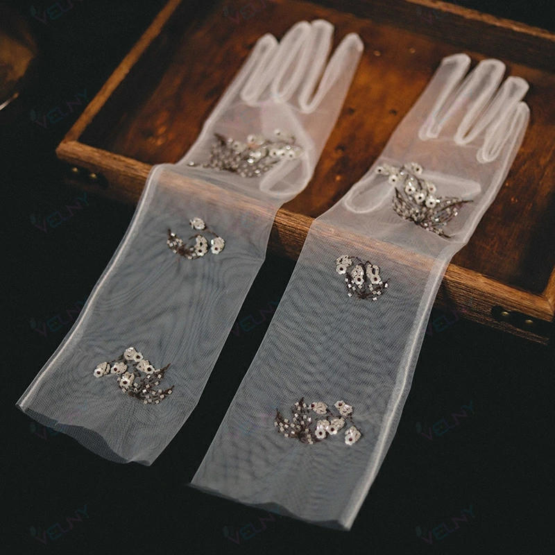 ウェディンググローブ 柄プリント レース 透け感 ブライダル手袋 wedding gloves ドレスグローブ ロンググローブ ウェディング小物 指ありドレスグローブ 花嫁 ニ次会 披露宴 撮影道具 高品質