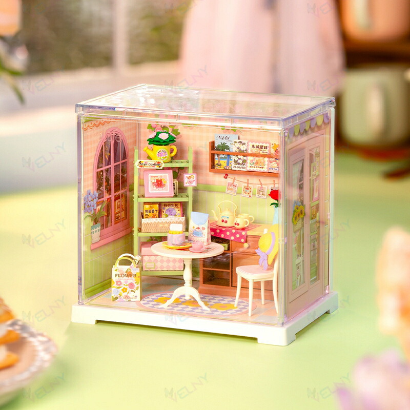 DIYミニチュアハウス 家具付き模型キット｜手作り小屋キッチン・バルコニー風 組み立てブロック玩具 子供の日ギフト インテリアにも 女の子向け知育おもちゃ