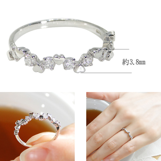 品質保証』PT 950プラチナの指輪雪花ハート型のダイヤの指輪44+