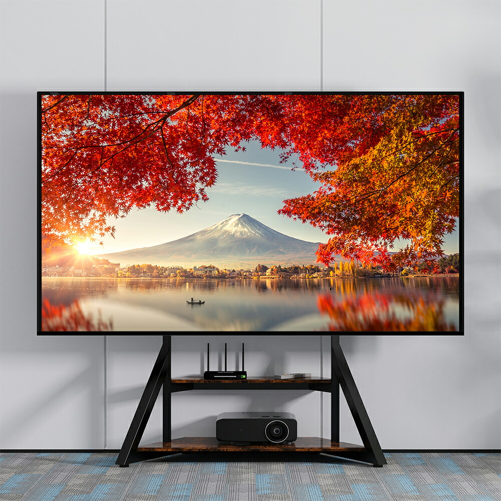 Wisfor テレビスタンド ハイタイプ 壁寄せ おしゃれ テレビ台 テレビラック 65～100インチ 対応 高さ調整 壁寄せテレビスタンド 自立式 棚板付き 収納棚 ラック 省スペース 収納 スリム モダン シンプル 木目 ブラック 2段棚 TV台 TVスタンド