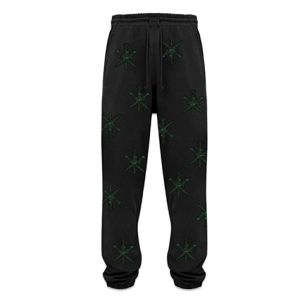 UNKNOWN LONDON / Dagger Rhinestone Joggers BLACK/GREEN