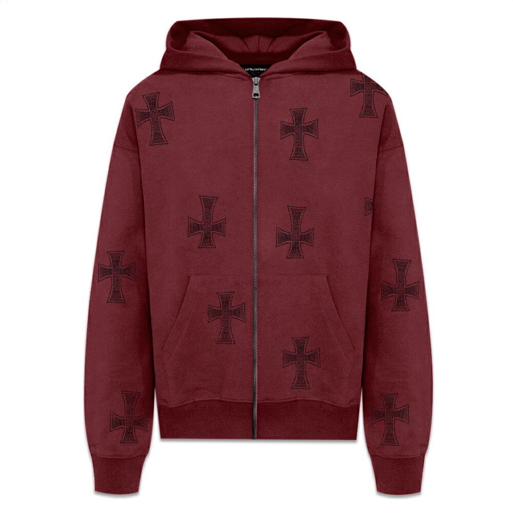 アンノウンロンドン パーカー XL フーディー｜BLACKxPURPLE RHINESTONE CROSS ZIP HOODIE