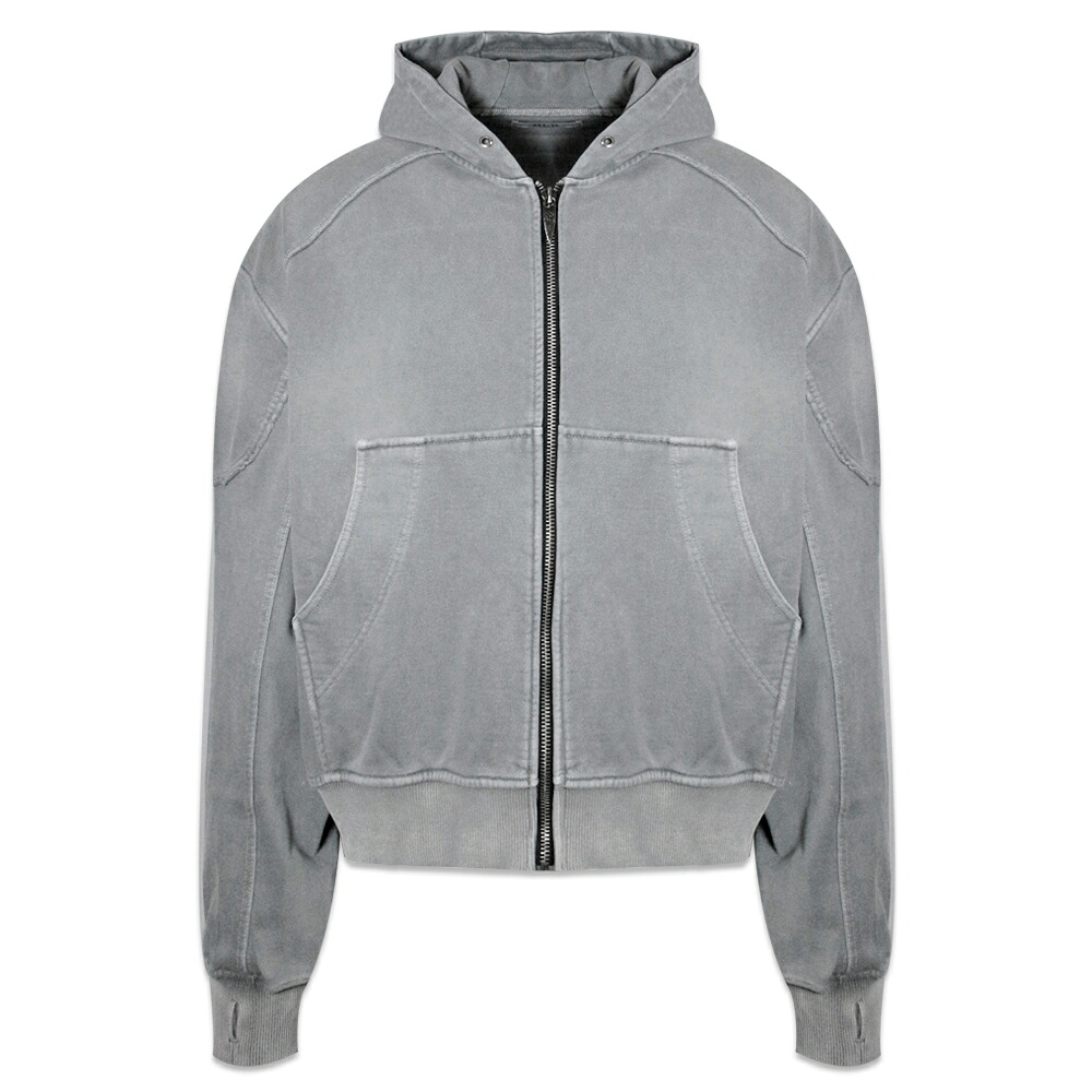 BLR BLUER / Bleached Curved Incision Zip Hoodie