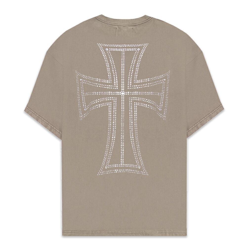 UNKNOWN LONDON / Outline Cross Rhinestone Tee