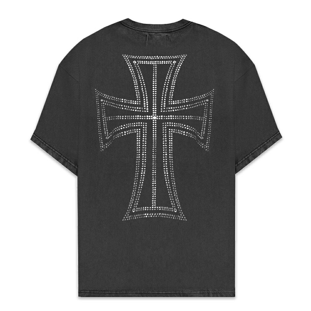 UNKNOWN LONDON / Outline Cross Rhinestone Tee