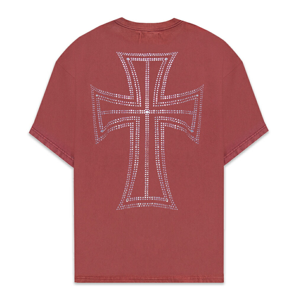 UNKNOWN LONDON / Outline Cross Rhinestone Tee