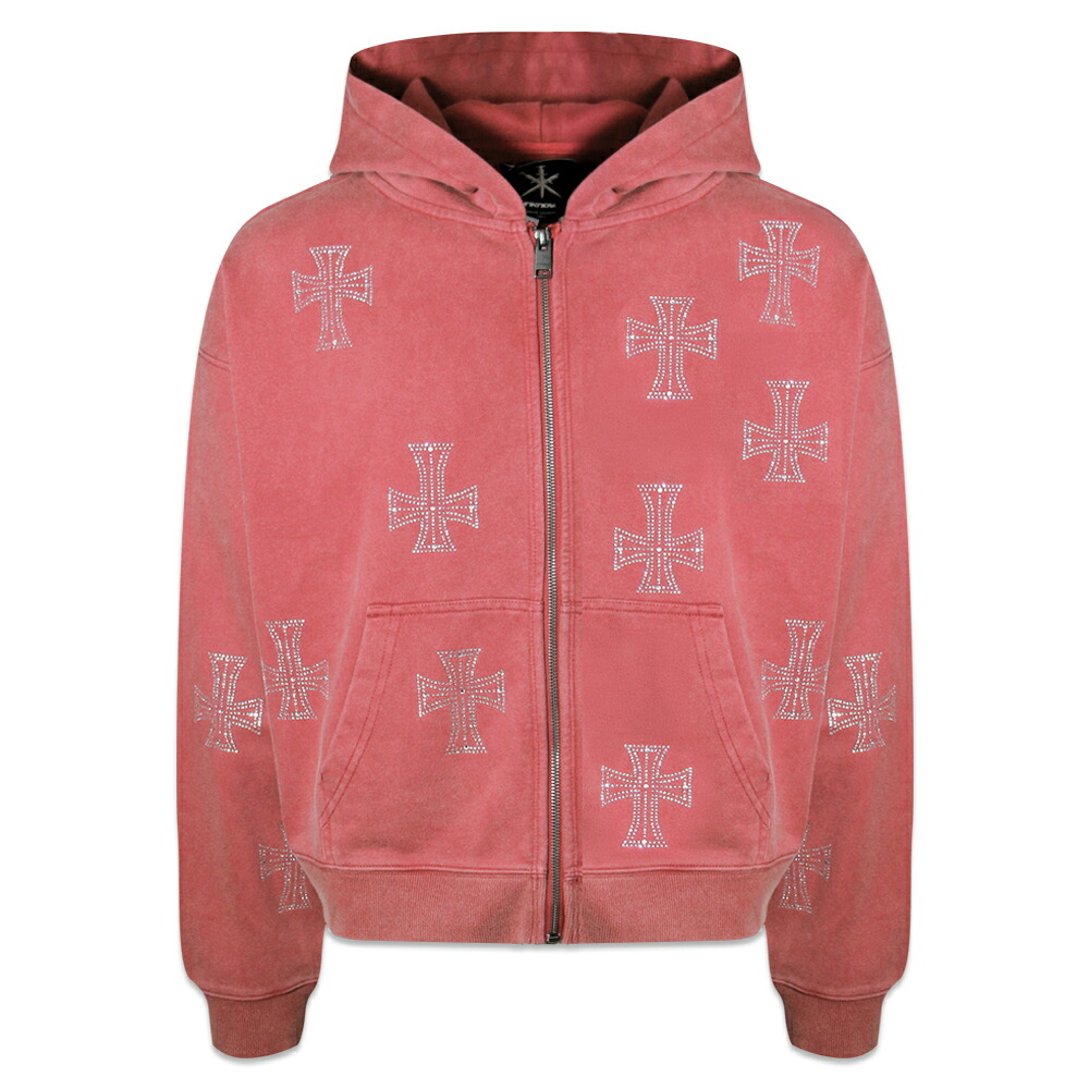 UNKNOWN LONDON / Outline Cross Rhinestone Zip Hoodie|VENTURER