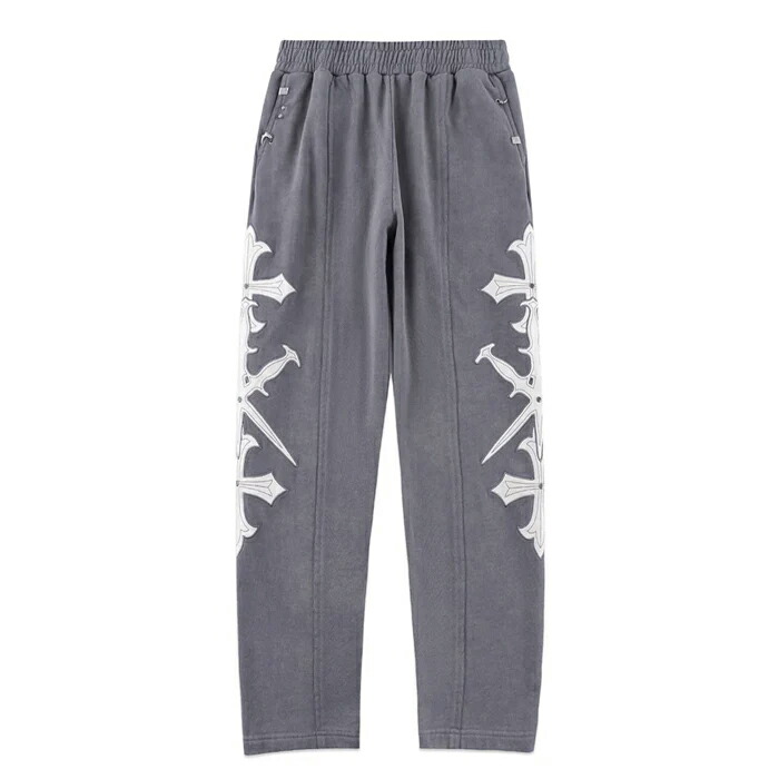 UNKNOWN LONDON / Dagger Cross Leather Patch Baggy Jogger Pants