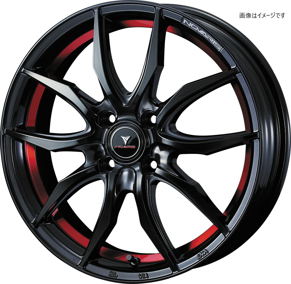 【個人宅発送可能】 Weds ウェッズ 14×4.5J +45 4穴 PCD100 PIANO BLACK/RED LINE ホイール 1本 NOVARIS ROHGUE VF ノヴァリス・ローグ ブイエフ (40089)