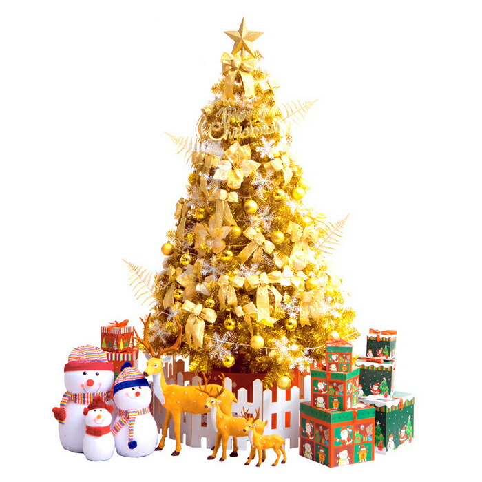 楽天市場 150cm Veroman クリスマスツリー ゴールド Ledライト オーナメント 飾り付き 豪華10点セット Veroman