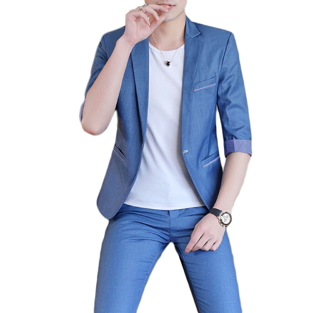 楽天市場 Veroman セットアップ サマー スーツ メンズ ジャケット パンツ 2点セット 韓国ファッション 無地 通勤 通学 紳士 上品 ネイビー Veroman