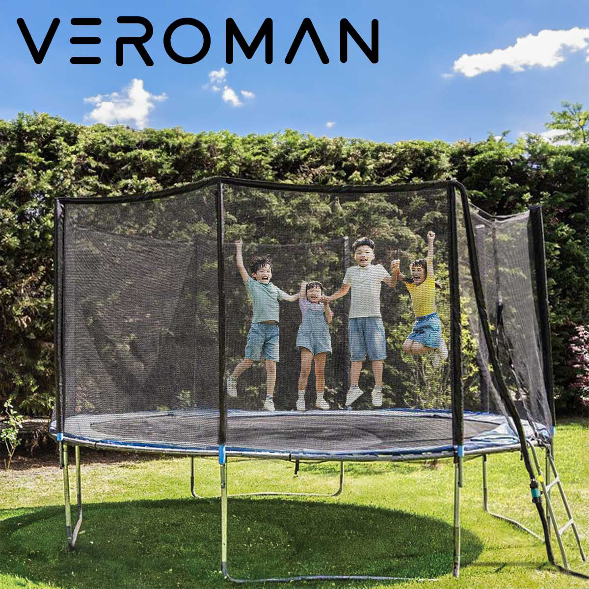 [直径4.9m] VeroMan 大型 トランポリン 保護ネット付き フィットネス 高弾性 安全静音 室内用 屋外用 耐荷重500KG