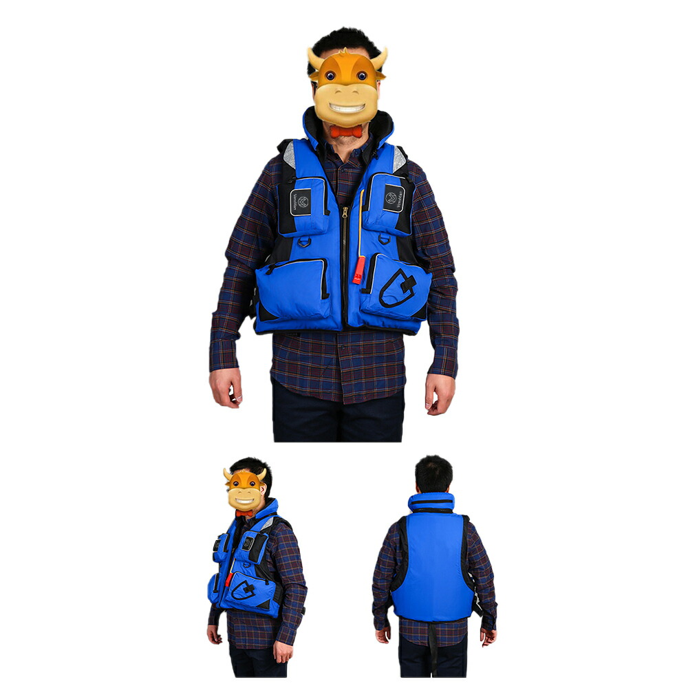 楽天市場 Veroman ライフジャケット フローティングベスト 救命胴衣 男女兼用 笛付き 釣り 多ポケット 軽量 通気性よく 高い浮力材付き ブルー Veroman