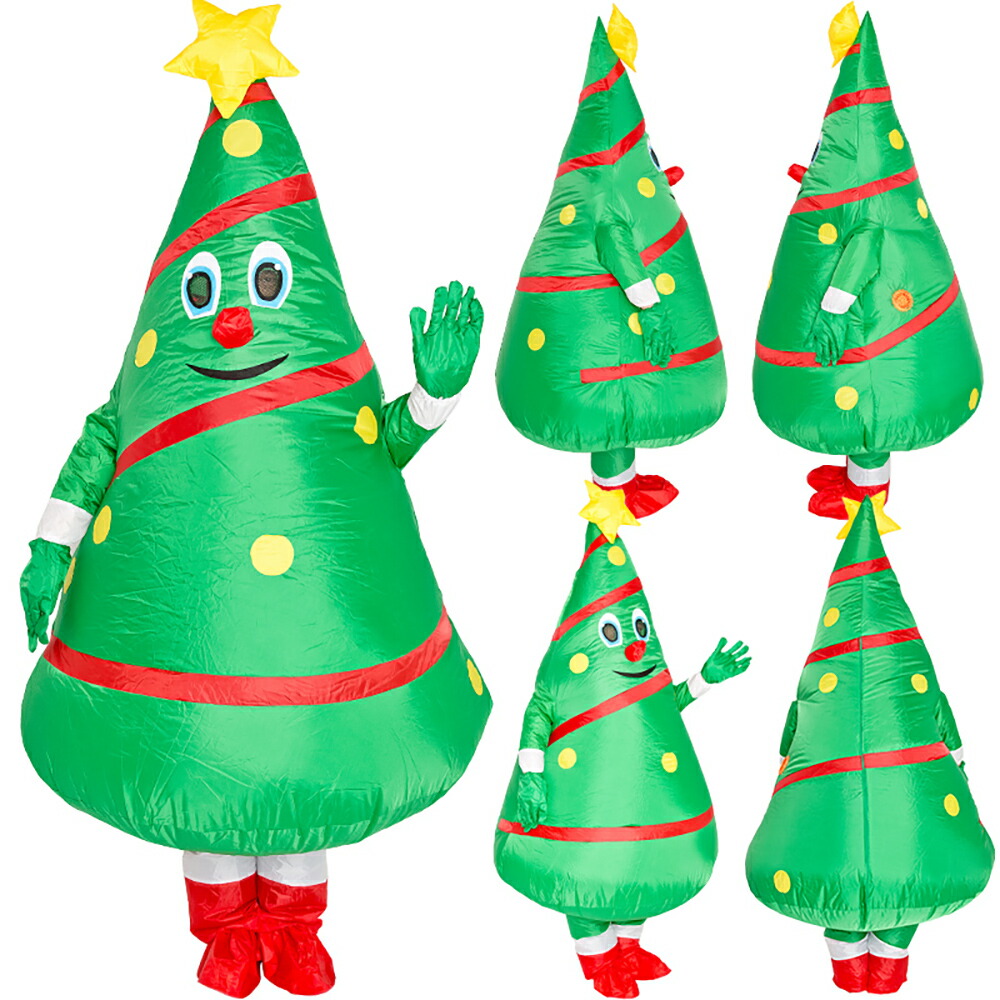 VeroMan 空気でふわっと膨らむ  クリスマス ツリー コスプレ 躍動感あふれる インフレータブル コスチューム 衣装 着ぐるみ 送風機付 USBタイプ  [フリーサイズ]