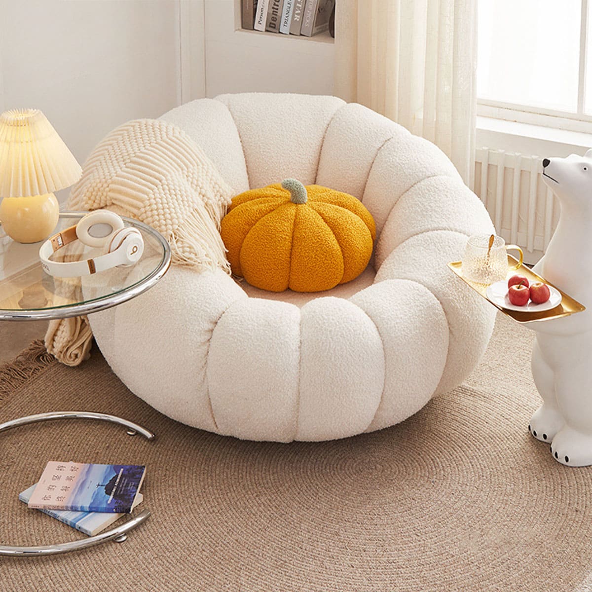 ★美品★ 1人掛けカボチャソファパンプキンソファ 回転式 ファブリック ピンク ☆美品☆ 1人掛けカボチャソファパンプキンソファ 回転式 ファブリック