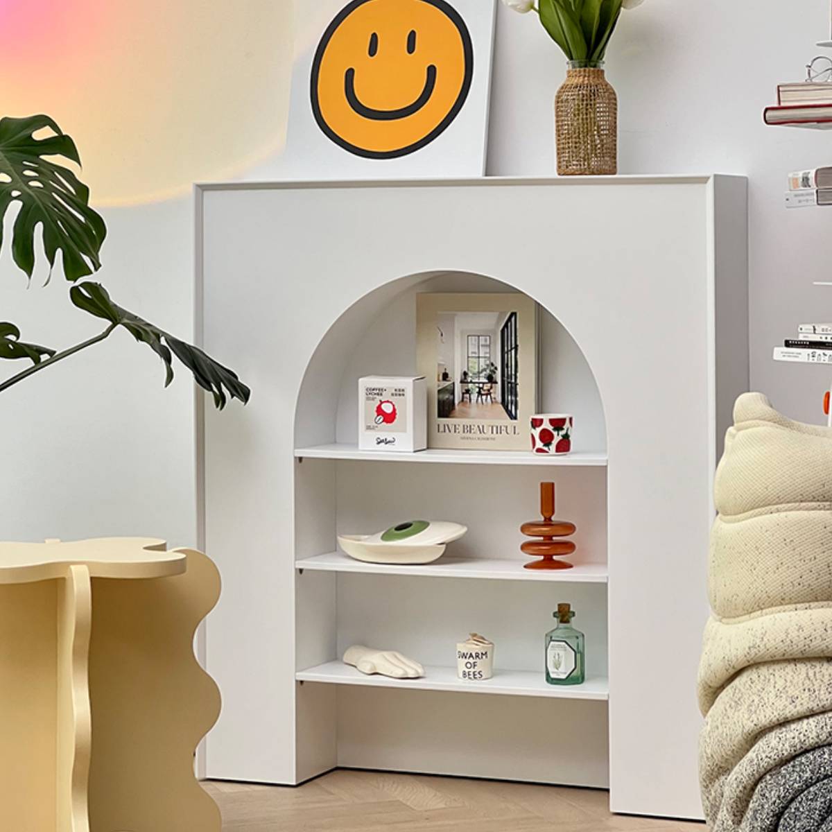 楽天市場】[90cm] VeroMan アーチ状 マントルピース シェルフ ホワイト