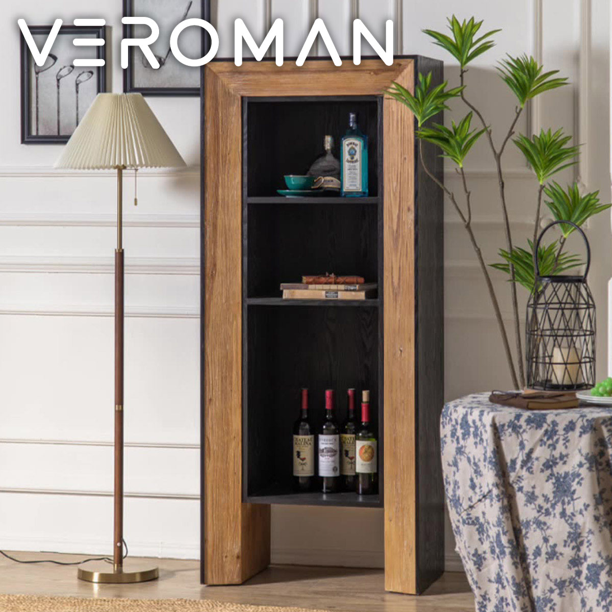 VeroMan 仕合わせ シェルフ 書物棚 開けはなし仕合わせ 木製 赤銅色 しっかりした御出でになる感の縦型シェルフ 肌理が見目麗しい自然的白木と黒いことの目覚ましいな対照 韓国室内装飾 [高さ165cm×幅80珊]