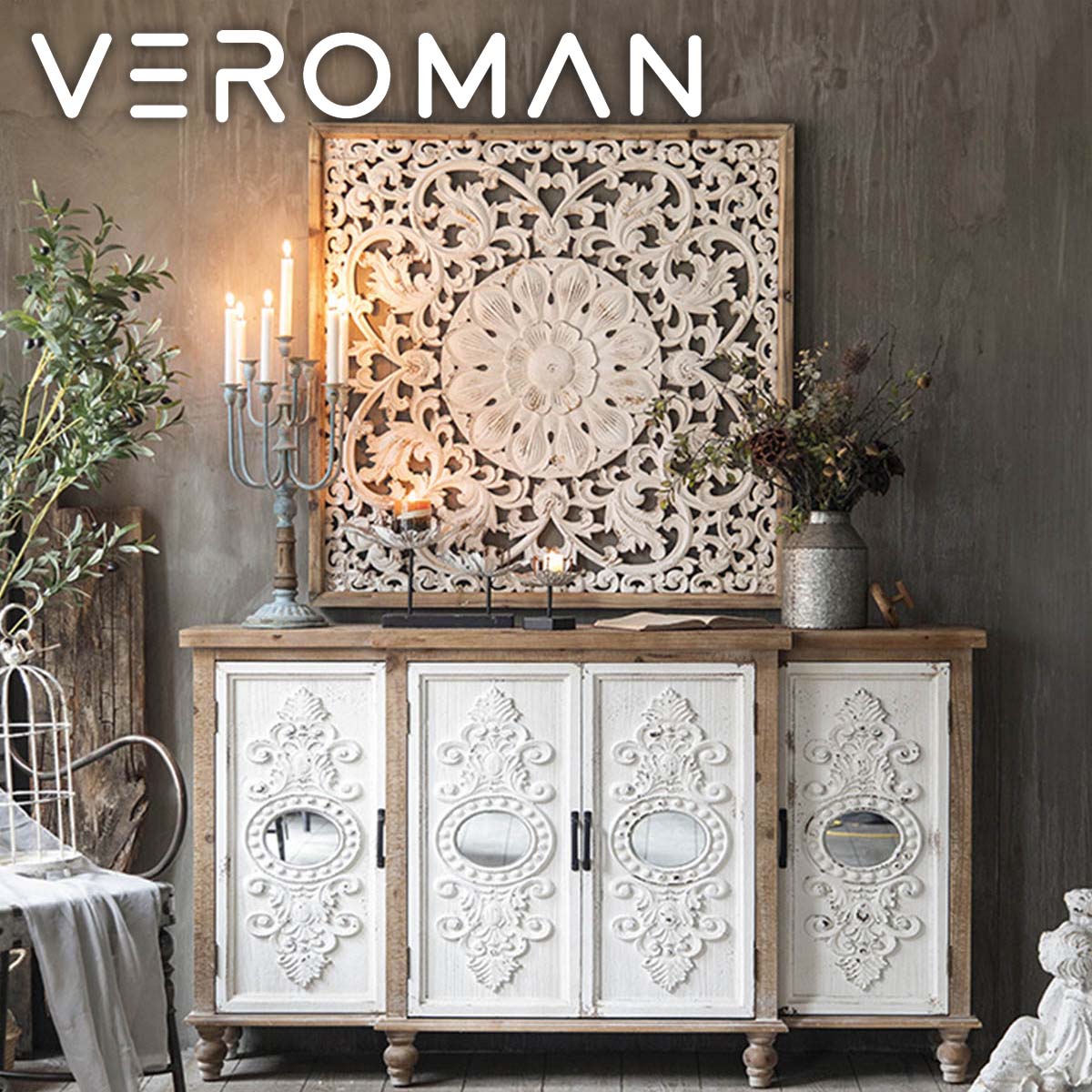 VeroMan 優雅な彫刻デザイン 木製ウォールデコレーション 大人の空間を華やかに ウォールデコレーション 壁飾り 飾り 韓国インテリア [95.5cm×95.5cm]