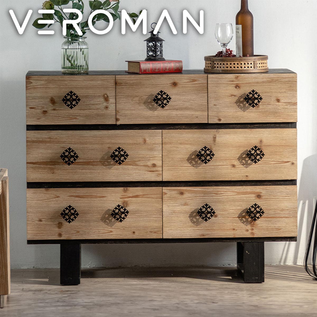 VeroMan 押し込み 納める洋服箪笥 納める棚 リビング納める 洋服箪笥 タンス 奥ゆかしいなアイアンかざり付ける抽き出し洋服箪笥 古典派音楽で重厚感のある納める絵図面 韓国室内装飾 [高さ83cm×幅106珊] オープンラック-インテリア・寝具・収納